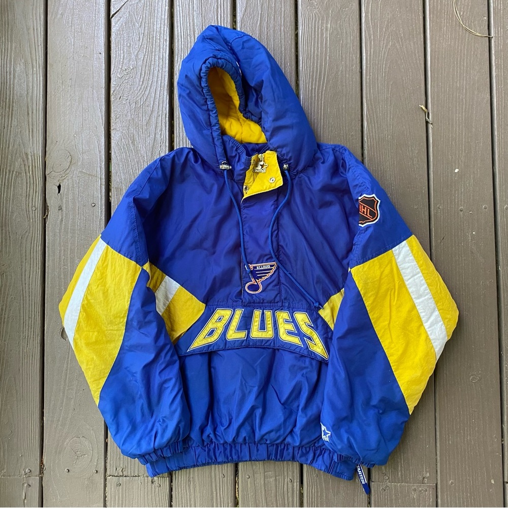 RARE Vintage St Louis Blues Starter Puffer Hooded Jacket Official NHL Size Large